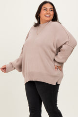 Beige Mock Neck Exposed Seam Sweater
