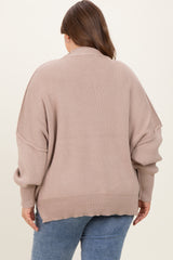 Beige Mock Neck Exposed Seam Maternity Sweater