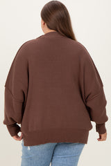 Brown Mock Neck Exposed Seam Maternity Sweater