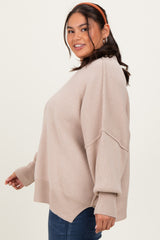 Cream Mock Neck Exposed Seam Sweater