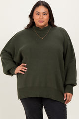Olive Mock Neck Exposed Seam Maternity Sweater