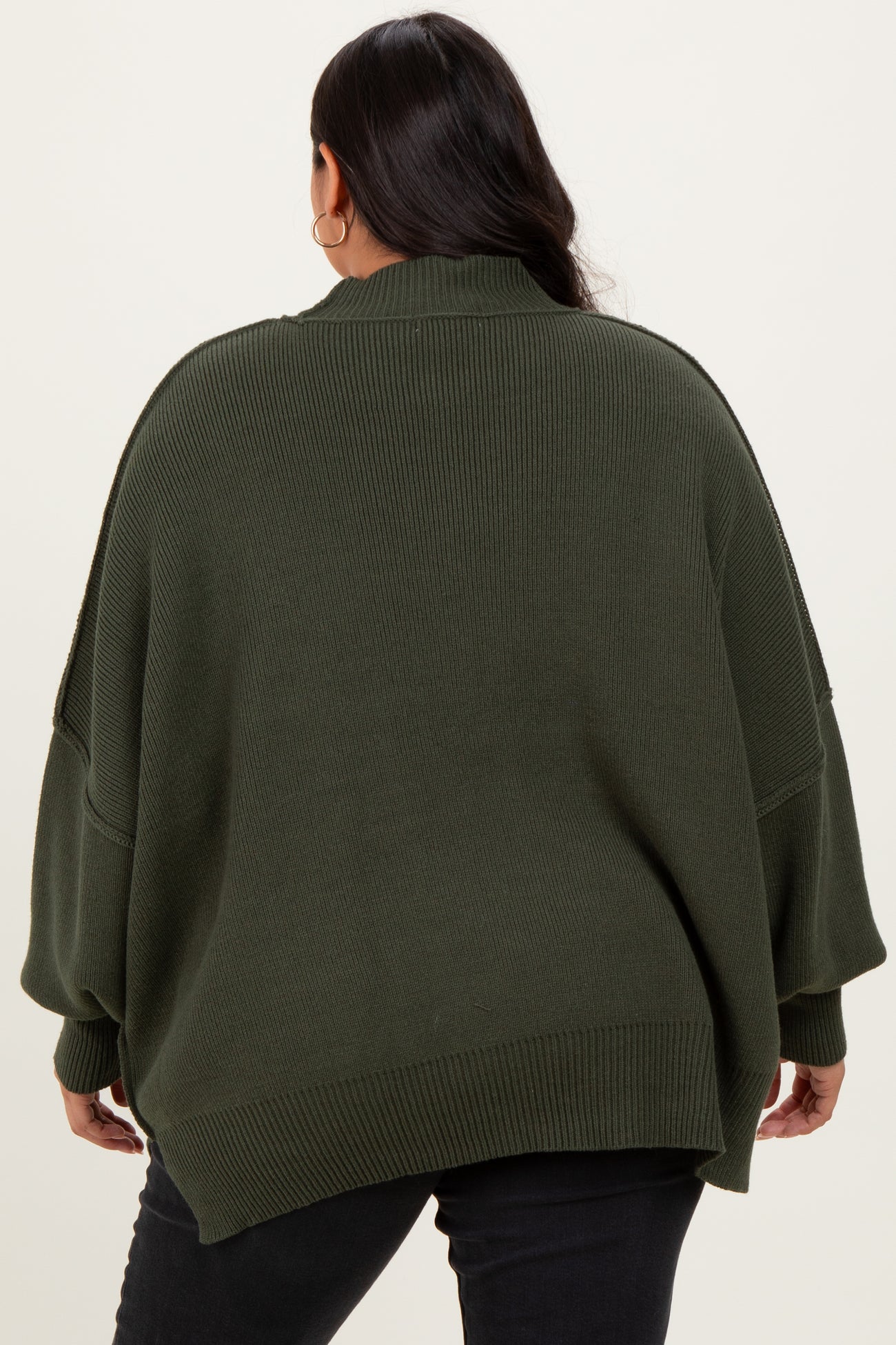 Olive Mock Neck Exposed Seam Sweater