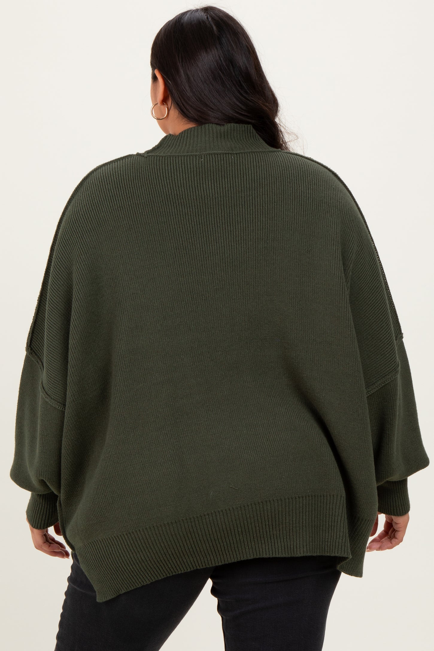 Olive Mock Neck Exposed Seam Sweater