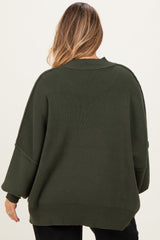 Olive Mock Neck Exposed Seam Maternity Sweater