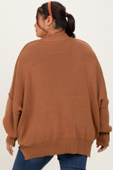Camel Mock Neck Exposed Seam Sweater