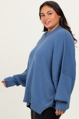 Blue Mock Neck Exposed Seam Sweater
