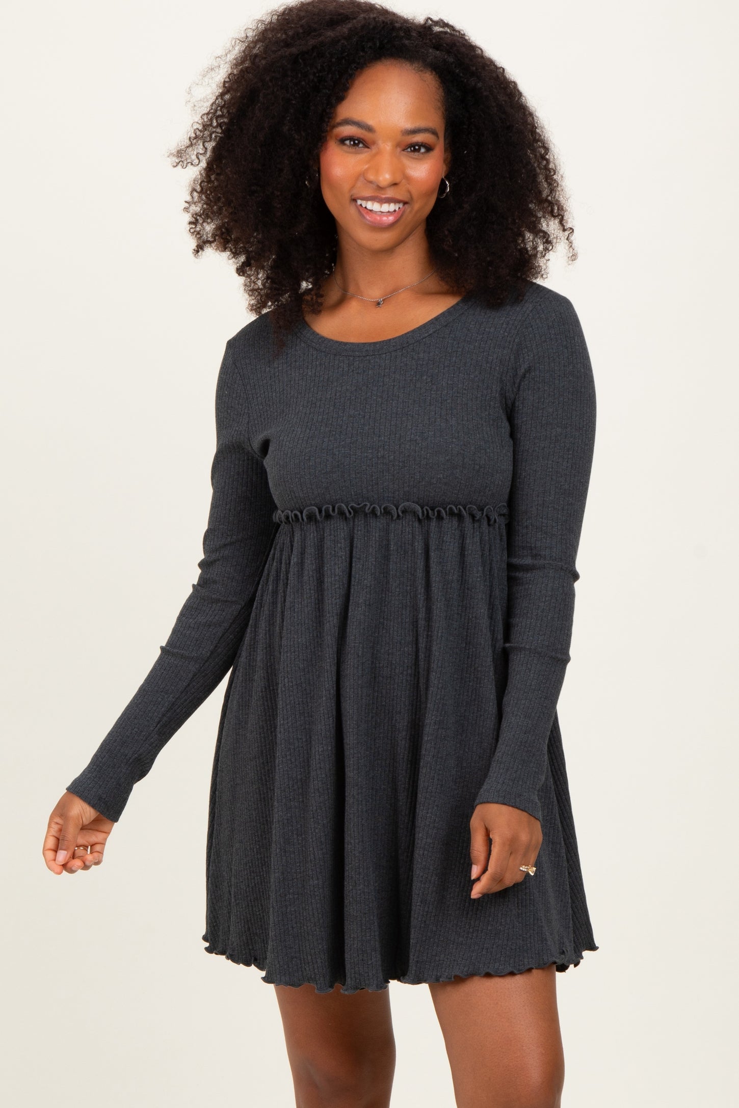 charcoal grey mini dress Women's Charcoal Double Layer Slinky One Shoulder Mini Dress