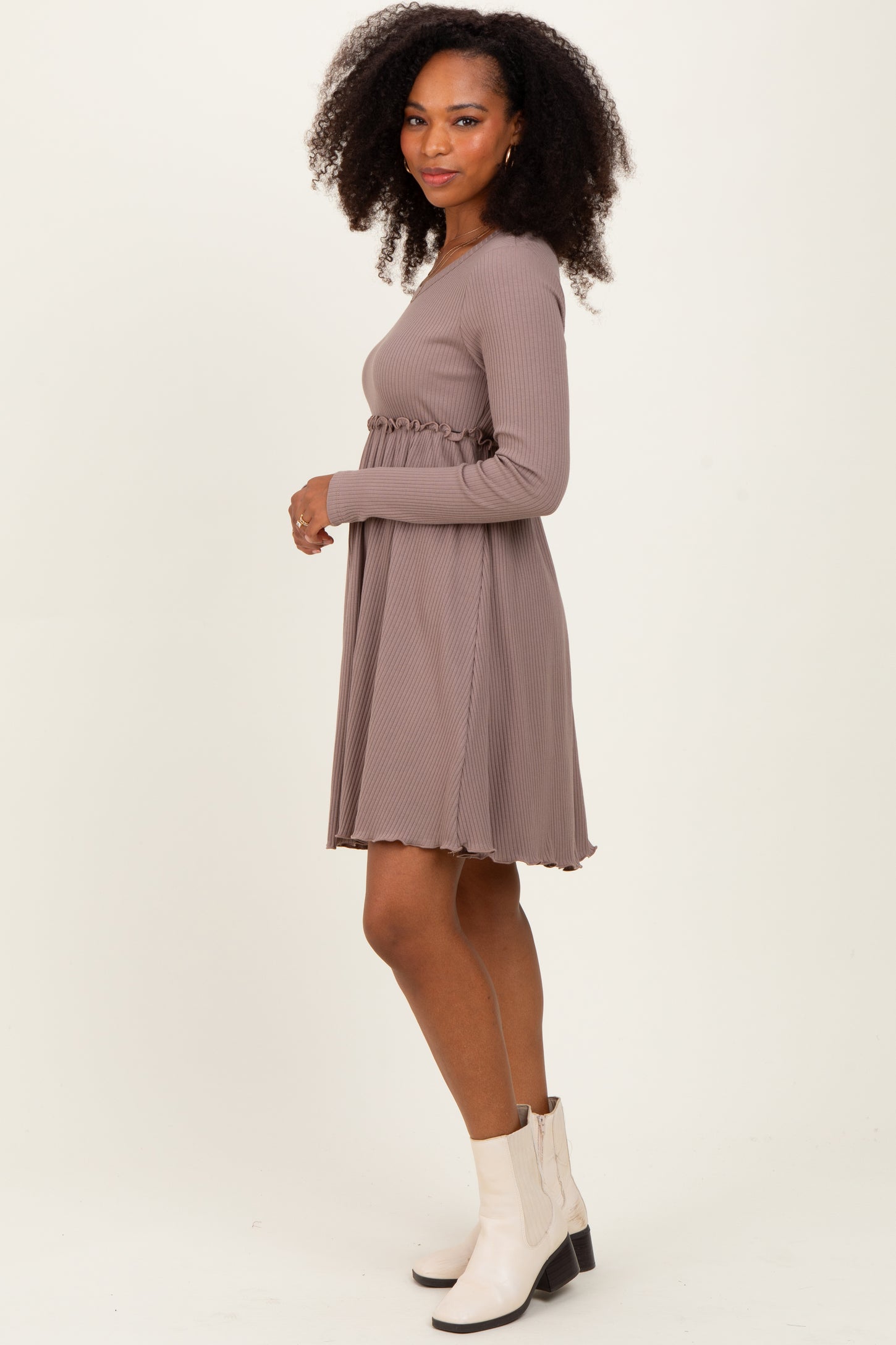 mocha long sleeve short dress Sweetheart Sweater Mini Dress With Long Sleeve In Mocha