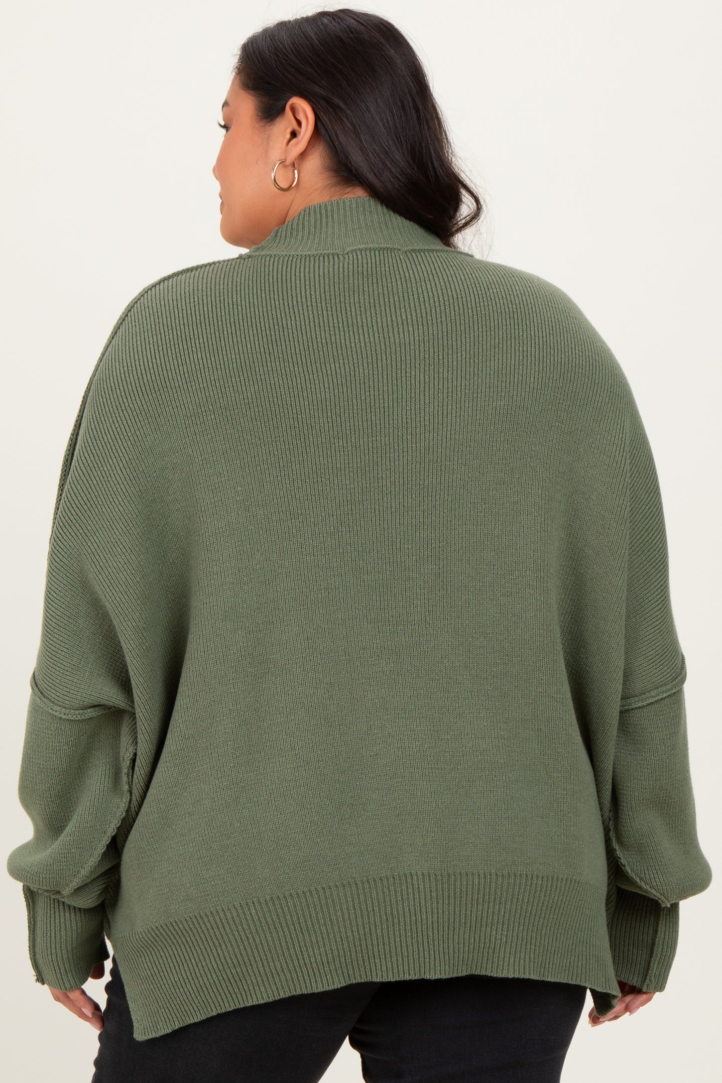 Light Olive Mock Neck Exposed Seam Sweater