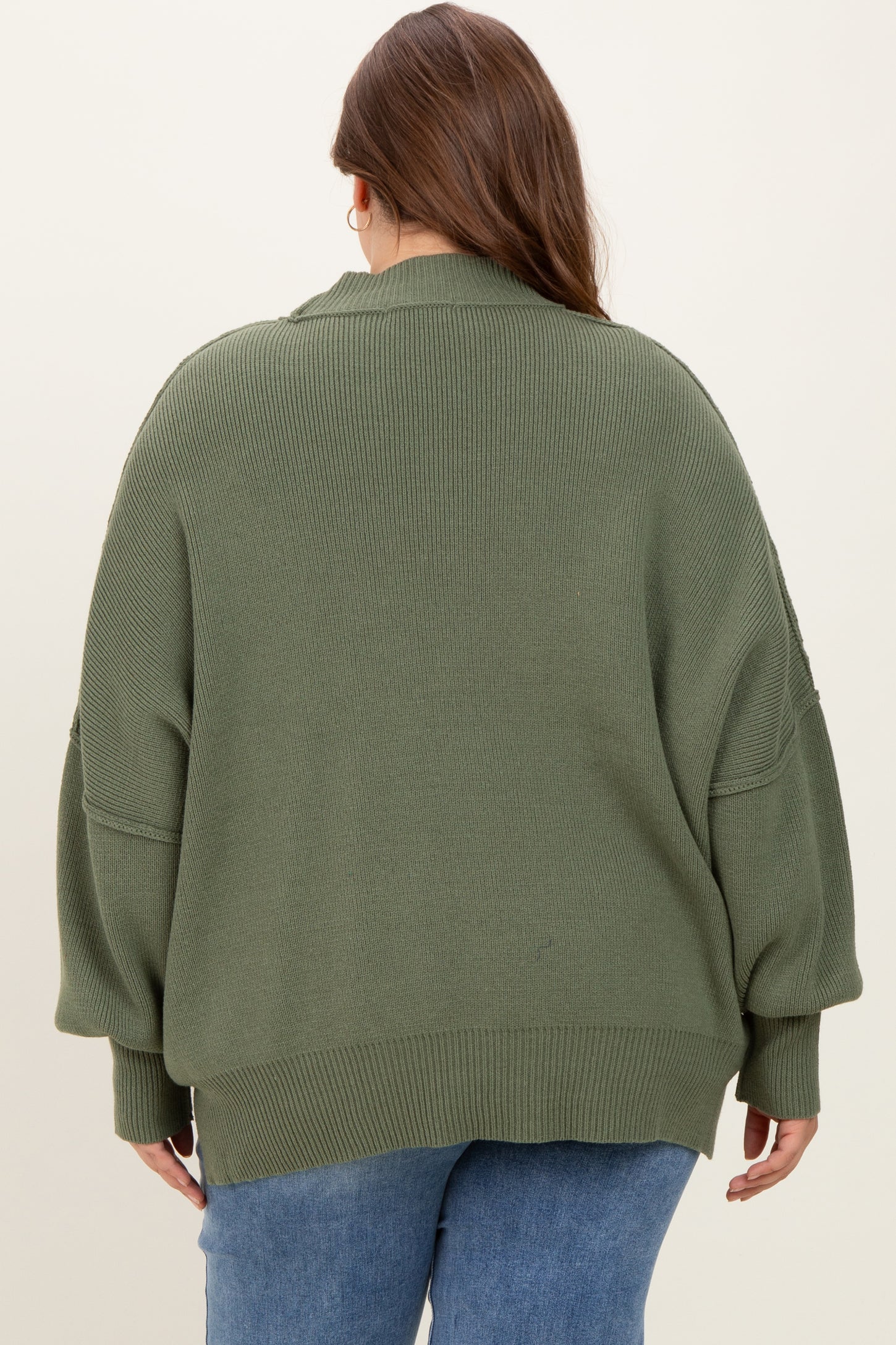 Light Olive Mock Neck Exposed Seam Maternity Sweater