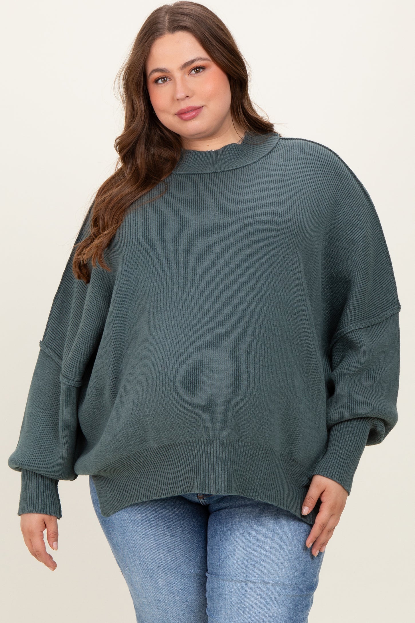 Jade Mock Neck Exposed Seam Maternity Sweater