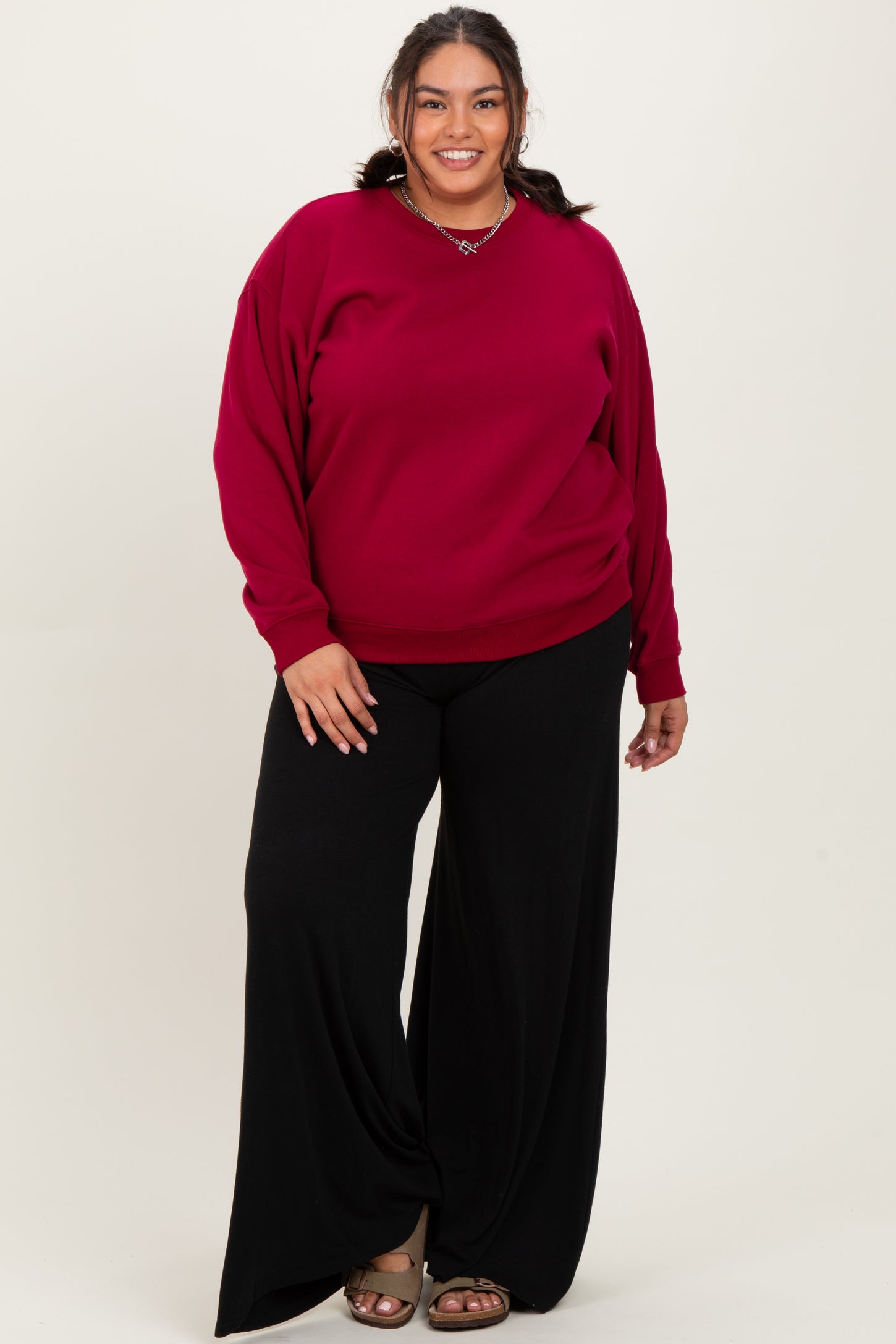 Burgundy Basic Fleece Crewneck Sweatshirt