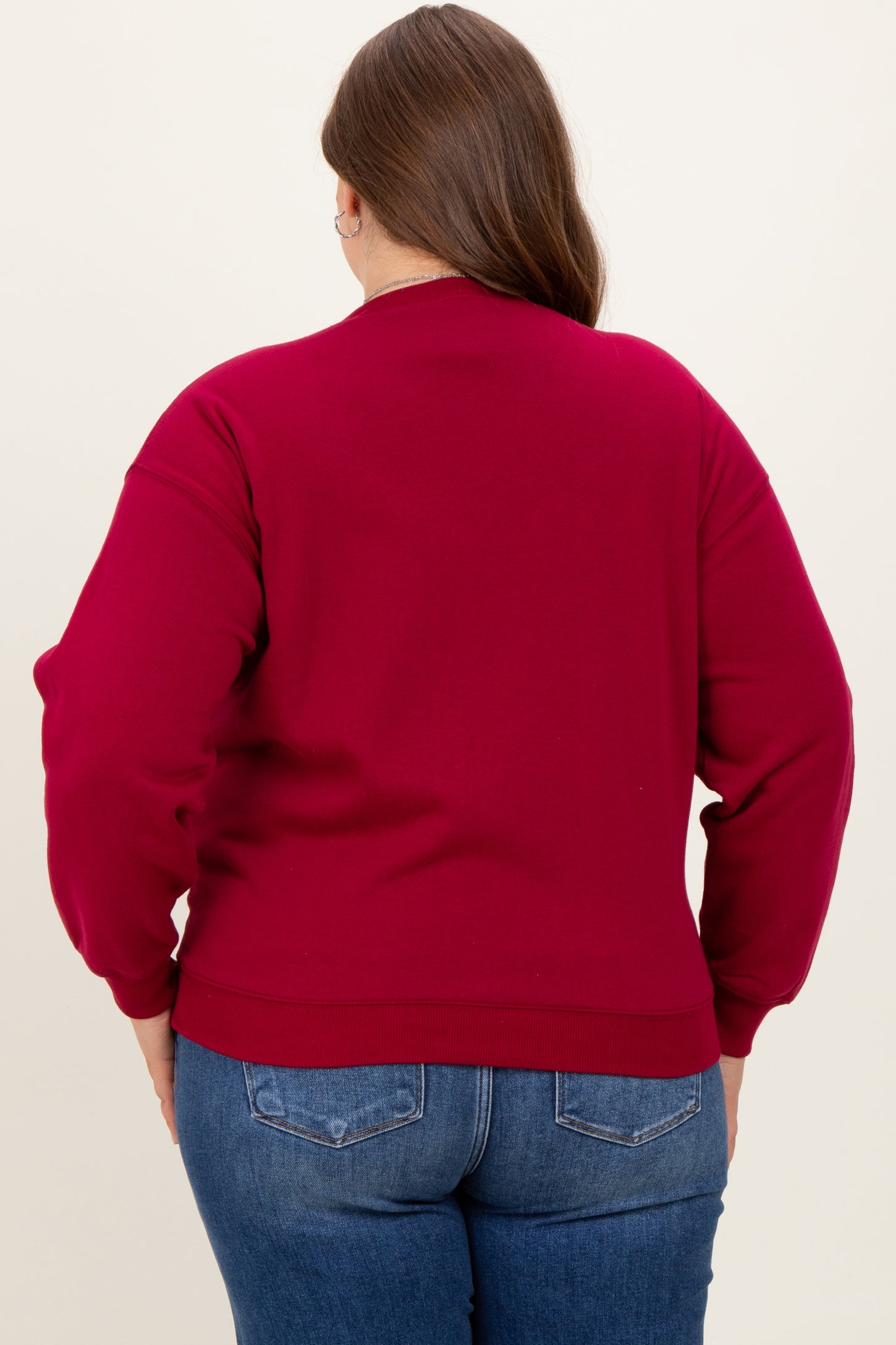Burgundy Basic Fleece Crewneck Maternity Sweatshirt