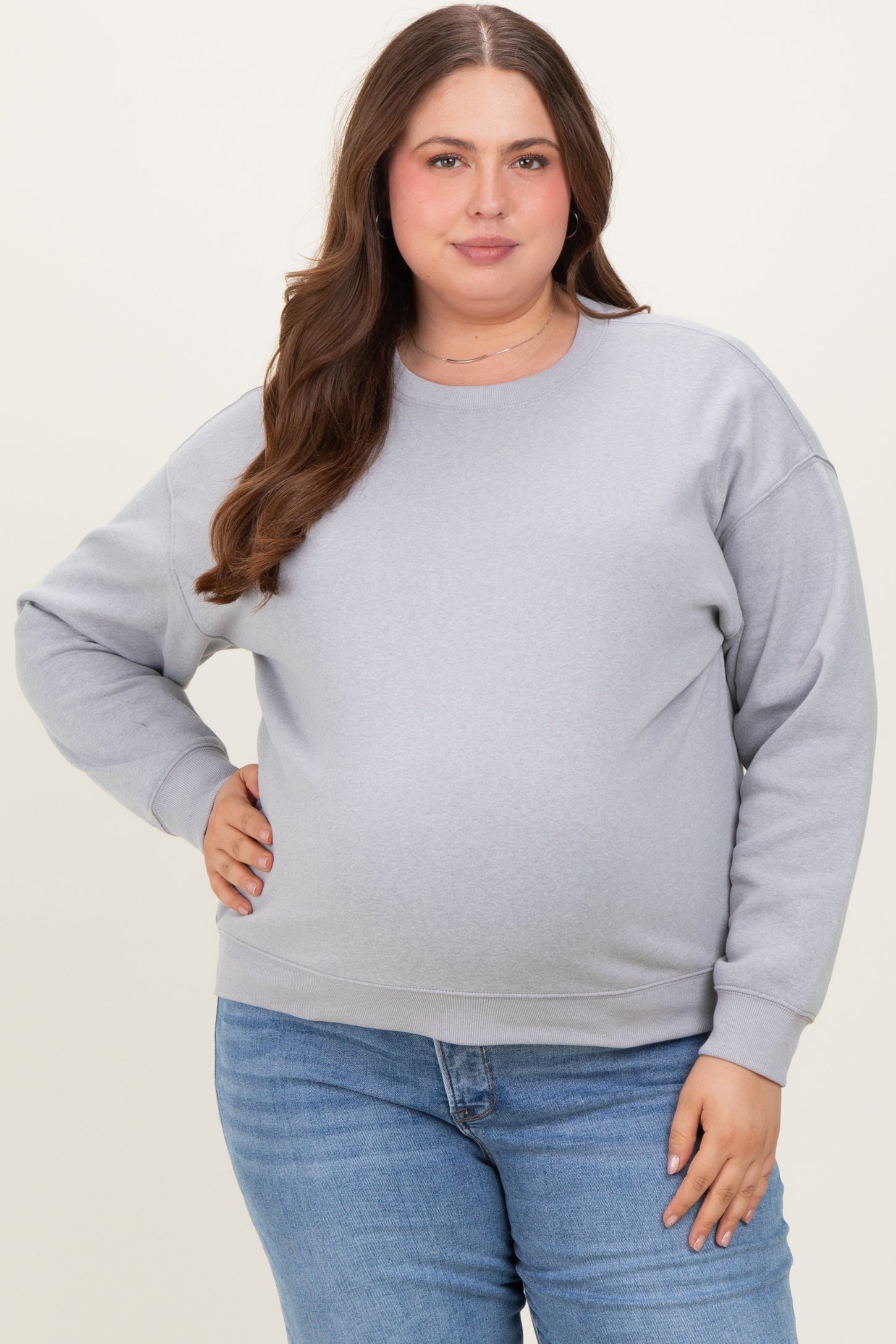Heather Grey Basic Fleece Crewneck Maternity Sweatshirt