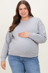 Heather Grey Basic Fleece Crewneck Maternity Sweatshirt