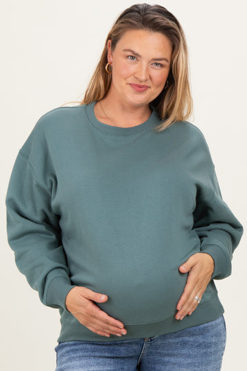 Jade Basic Fleece Crewneck Maternity Sweatshirt