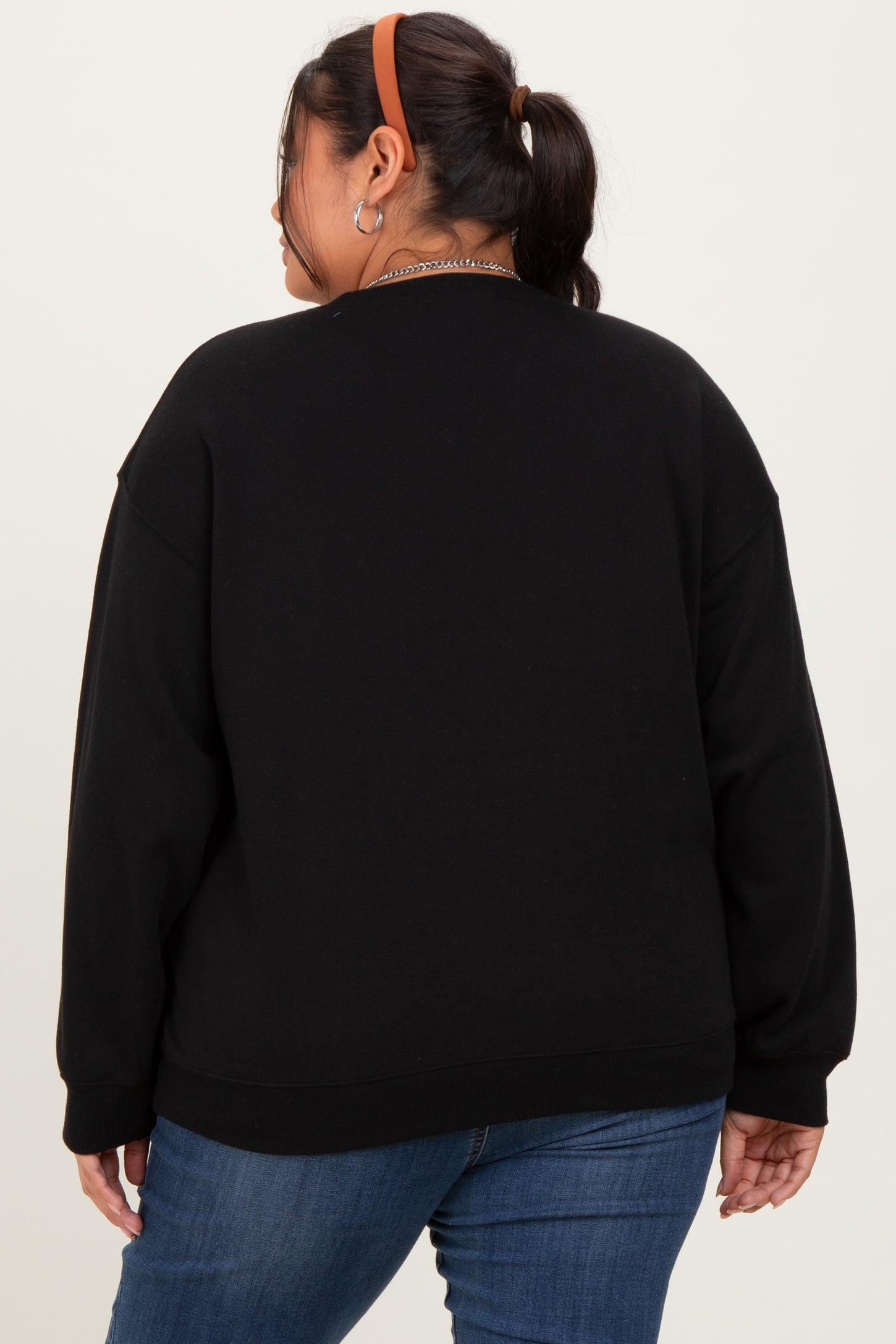 Black Basic Fleece Crewneck Sweatshirt