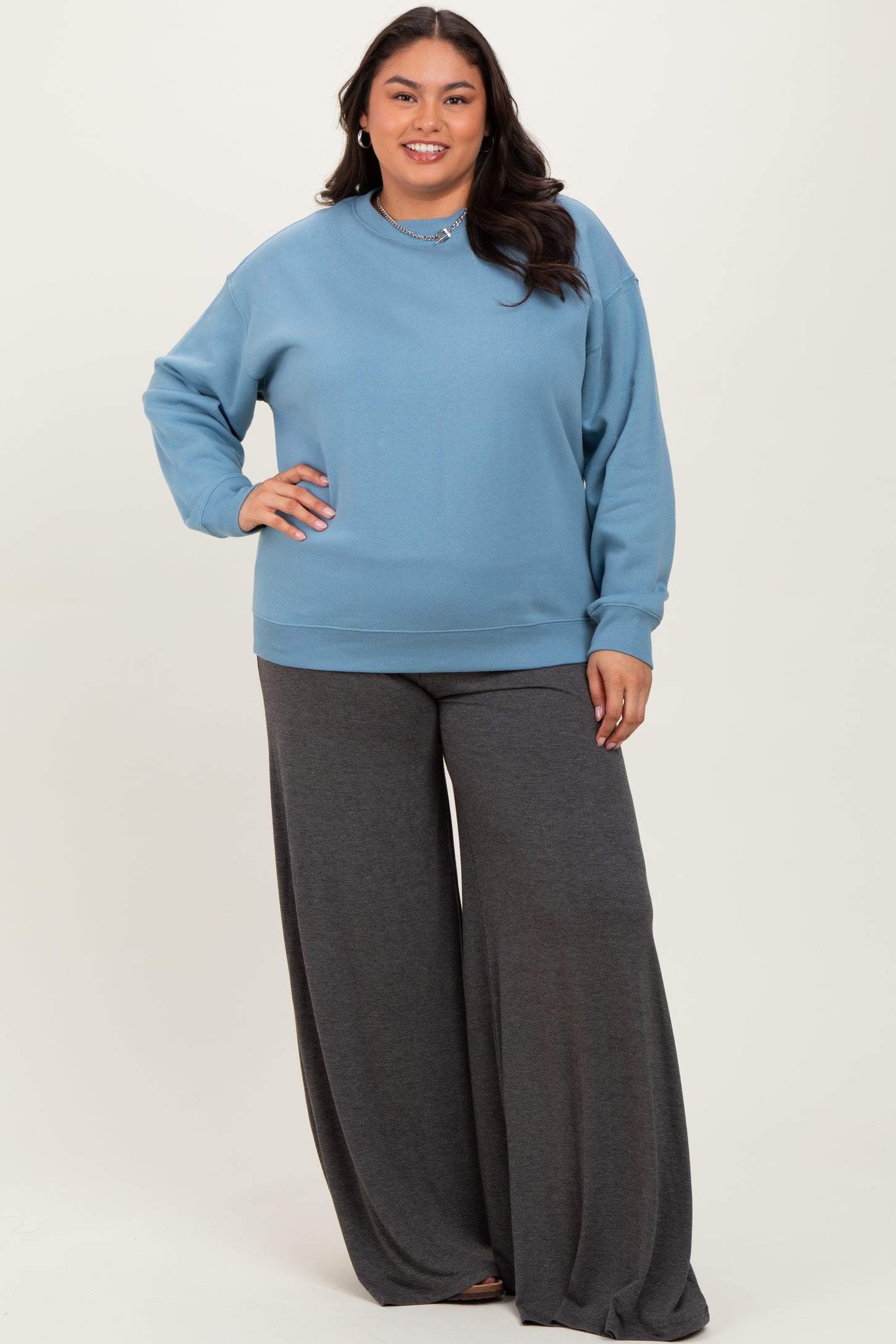 Blue Basic Fleece Crewneck Sweatshirt