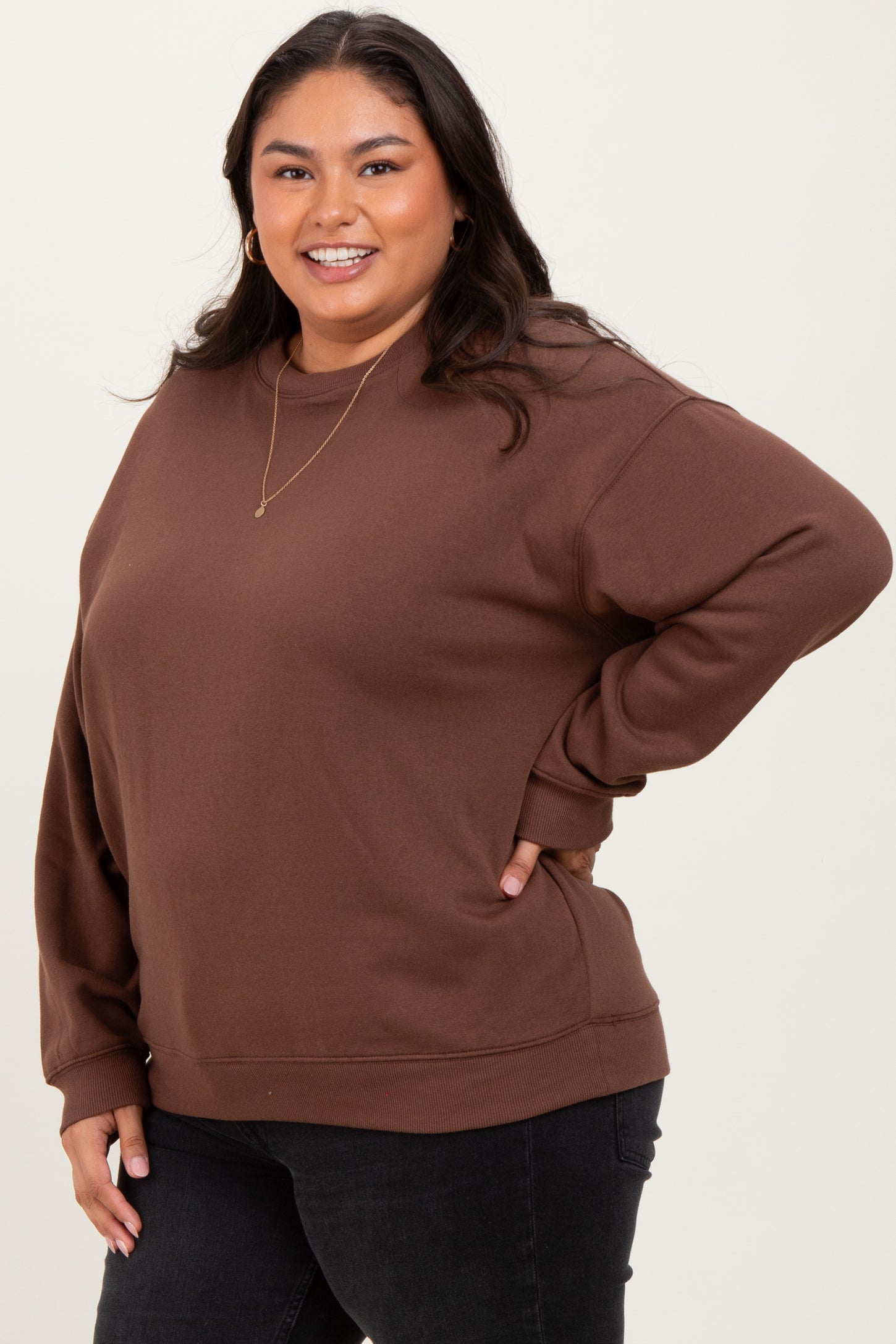 Brown Basic Fleece Crewneck Sweatshirt
