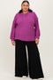 Plum Oversized Ribbed Knit Henley Plus Sweater