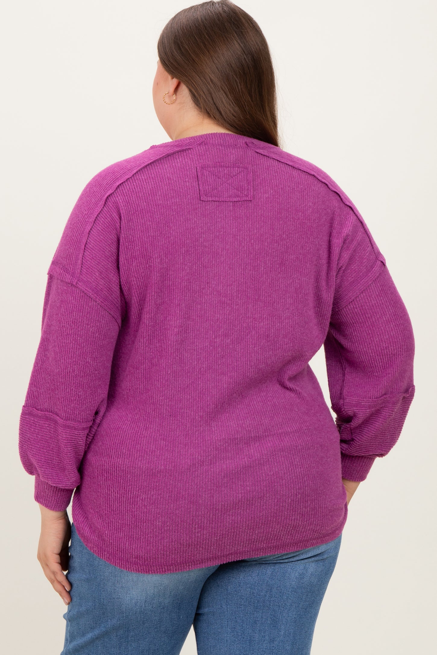 Plum Oversized Ribbed Knit Henley Maternity Plus Sweater