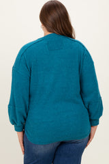 Teal Oversized Ribbed Knit Henley Maternity Plus Sweater