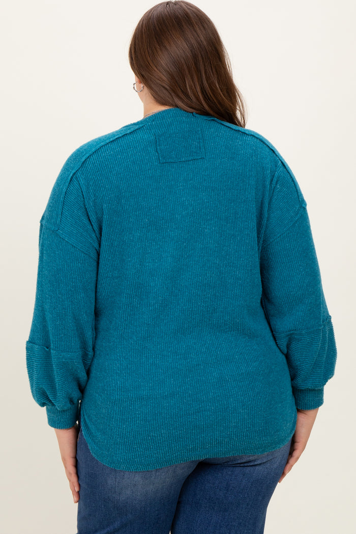 Teal Oversized Ribbed Knit Henley Maternity Plus Sweater