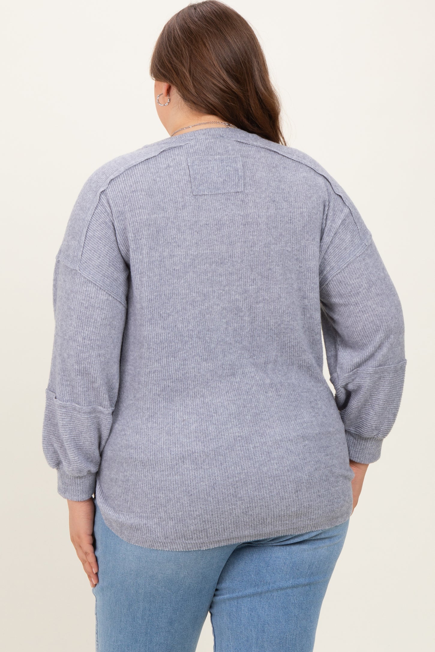 Heather Grey Oversized Ribbed Knit Henley Maternity Plus Sweater