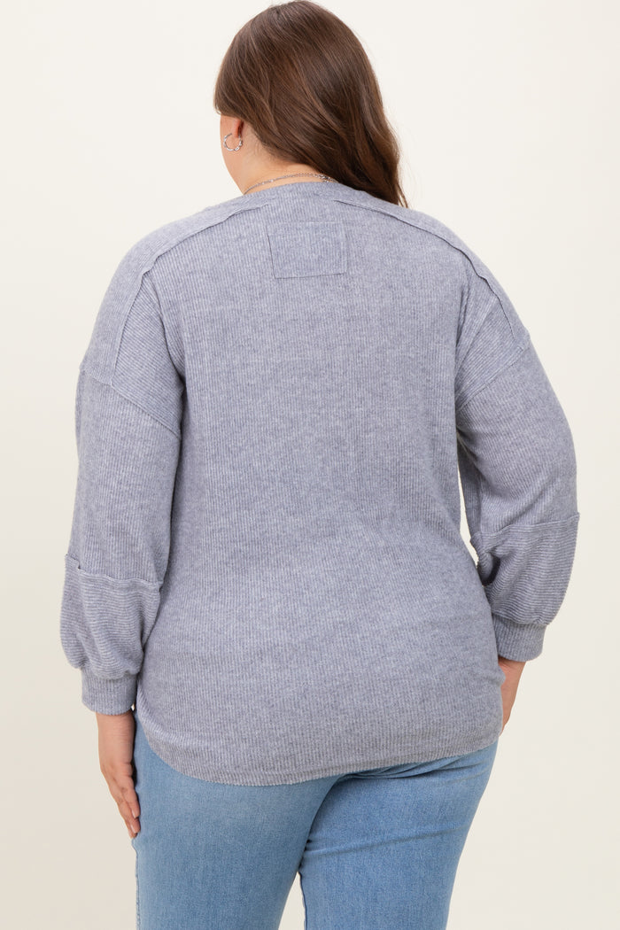 Heather Grey Oversized Ribbed Knit Henley Maternity Plus Sweater