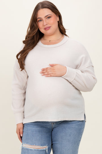 Cream Brushed Ribbed Knit Maternity Plus Pullover