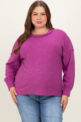 Plum Brushed Ribbed Knit Maternity Plus Pullover