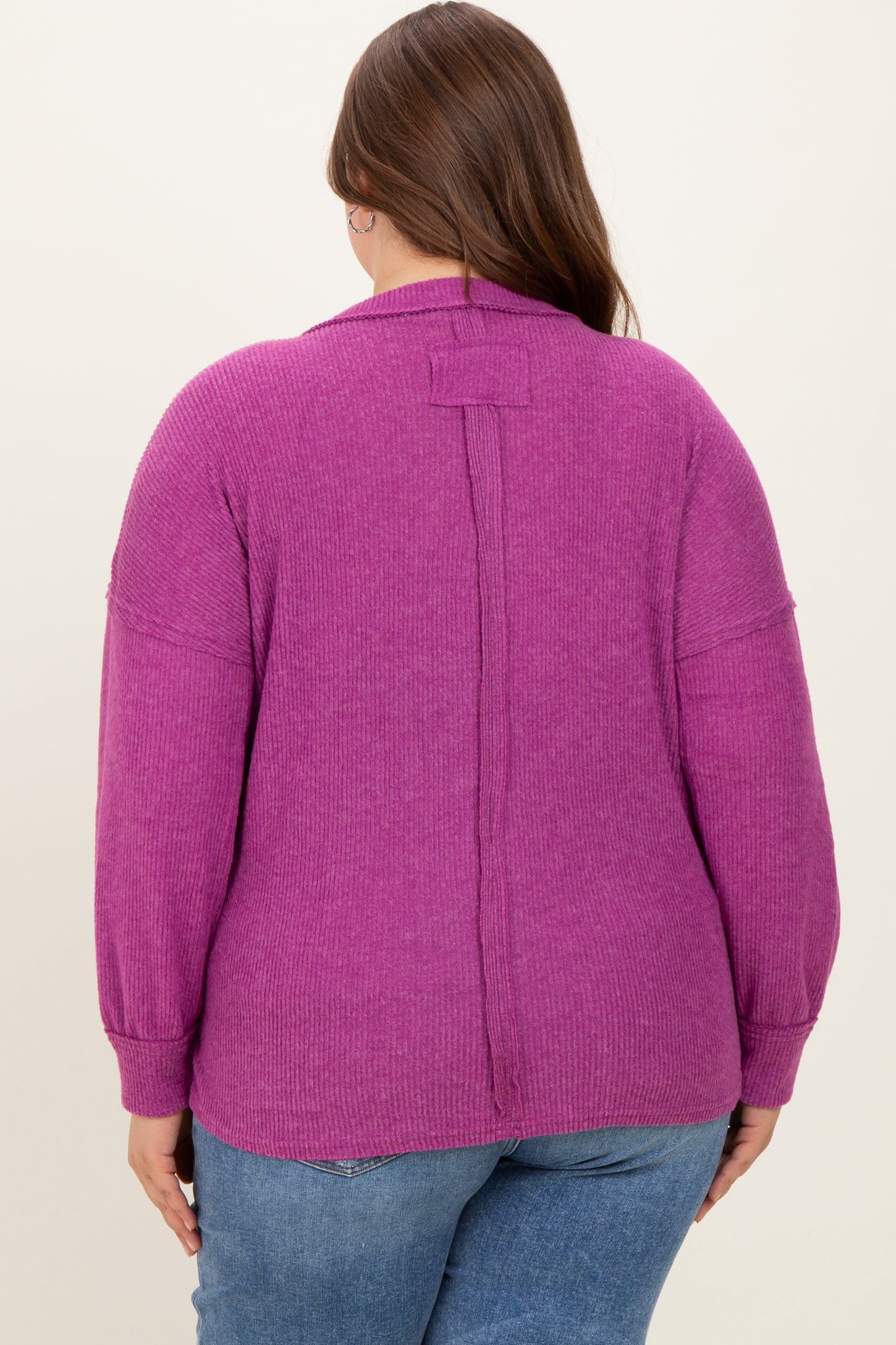 Plum Brushed Ribbed Knit Maternity Plus Pullover