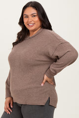 Mocha Brushed Ribbed Knit Plus Pullover