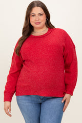 Red Brushed Ribbed Knit Maternity Plus Pullover