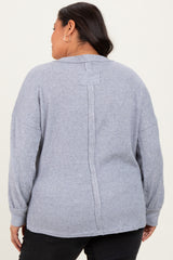 Heather Grey Brushed Ribbed Knit Plus Pullover