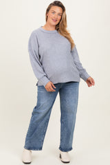 Heather Grey Brushed Ribbed Knit Maternity Plus Pullover