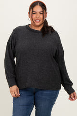 Charcoal Brushed Ribbed Knit Maternity Plus Pullover
