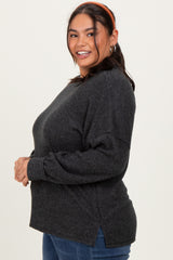 Charcoal  Brushed Ribbed Knit Plus Pullover