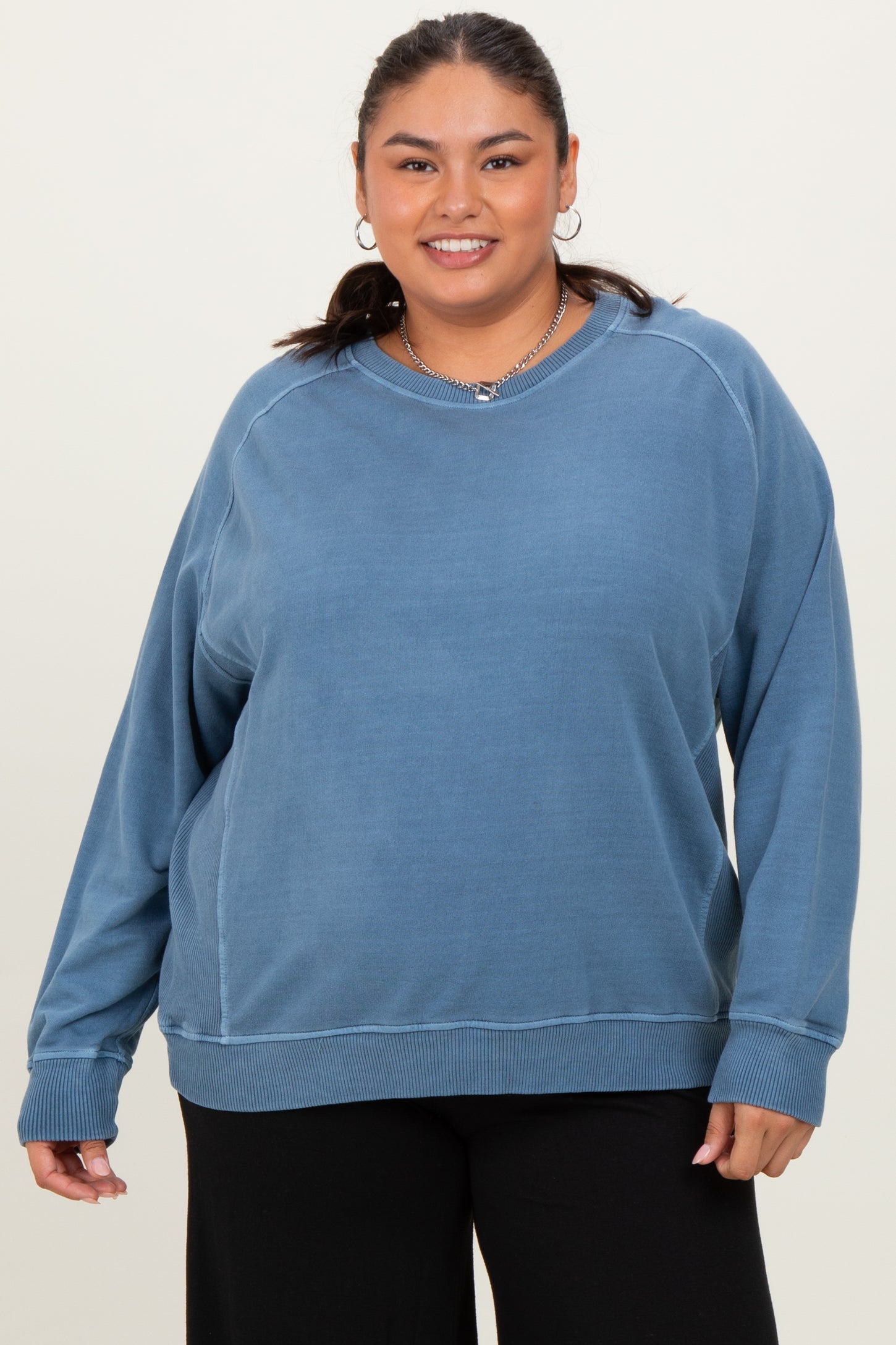 Blue French Terry Vintage Wash Plus Pullover