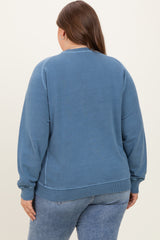 Blue French Terry Vintage Wash Maternity Plus Pullover