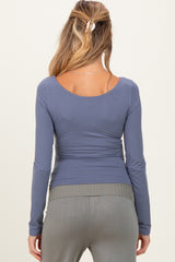 Blue Scoop Neck Long Sleeve Maternity Top