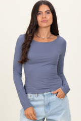 Blue Scoop Neck Long Sleeve Maternity Top