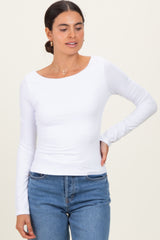White Scoop Neck Long Sleeve Top