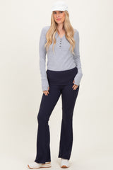 Navy Wide Fold-Over Flared Pants