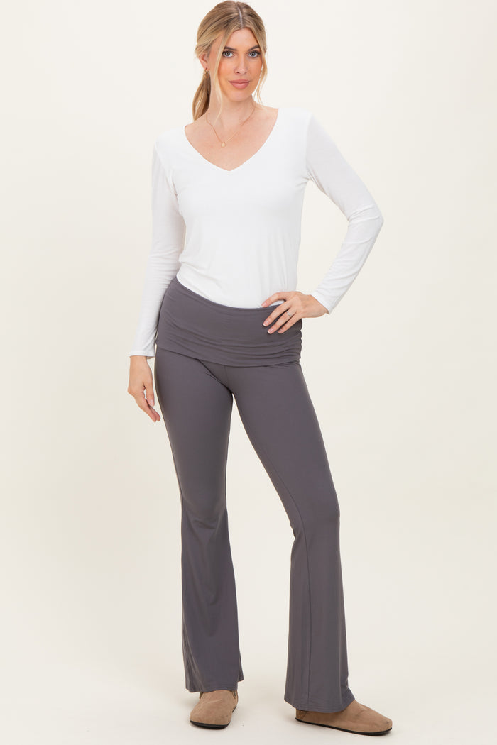 Grey Wide Fold-Over Flared Maternity Pants