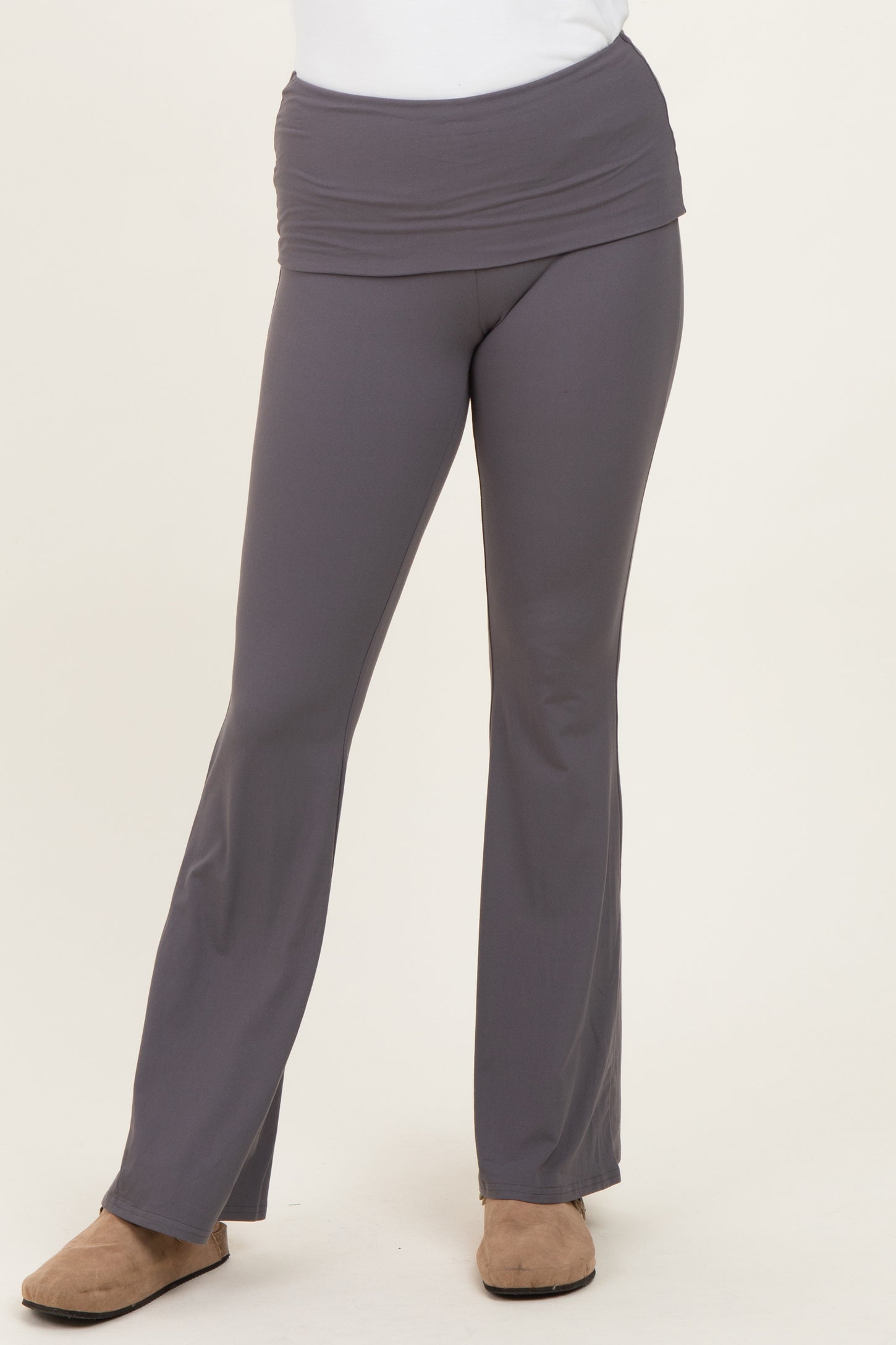 Grey Wide Fold-Over Flared Pants