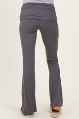 Grey Wide Fold-Over Flared Maternity Pants