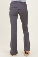 Grey Wide Fold-Over Flared Maternity Pants