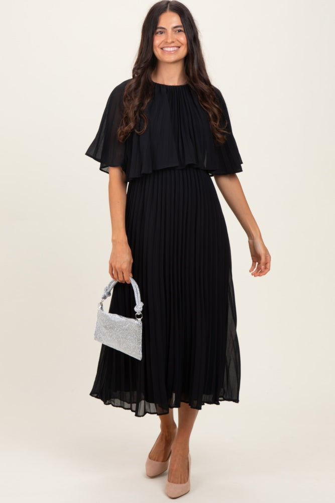 Black Pleated Cape Maternity Midi Dress PinkBlush Black Pleated Cape Maternity Midi Dress PinkBlush