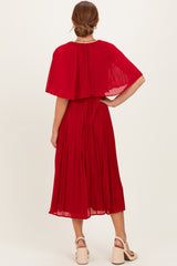 Burgundy Pleated Cape Midi Dress
